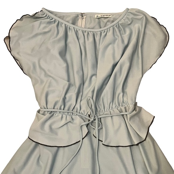 Vintage 70s Harold Williams Light Blue/Green Flowy Maxi Dress Black Trim Pelham - Picture 3 of 10